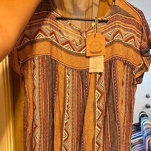 Kori Women's Top with Orange and Brown Patterns